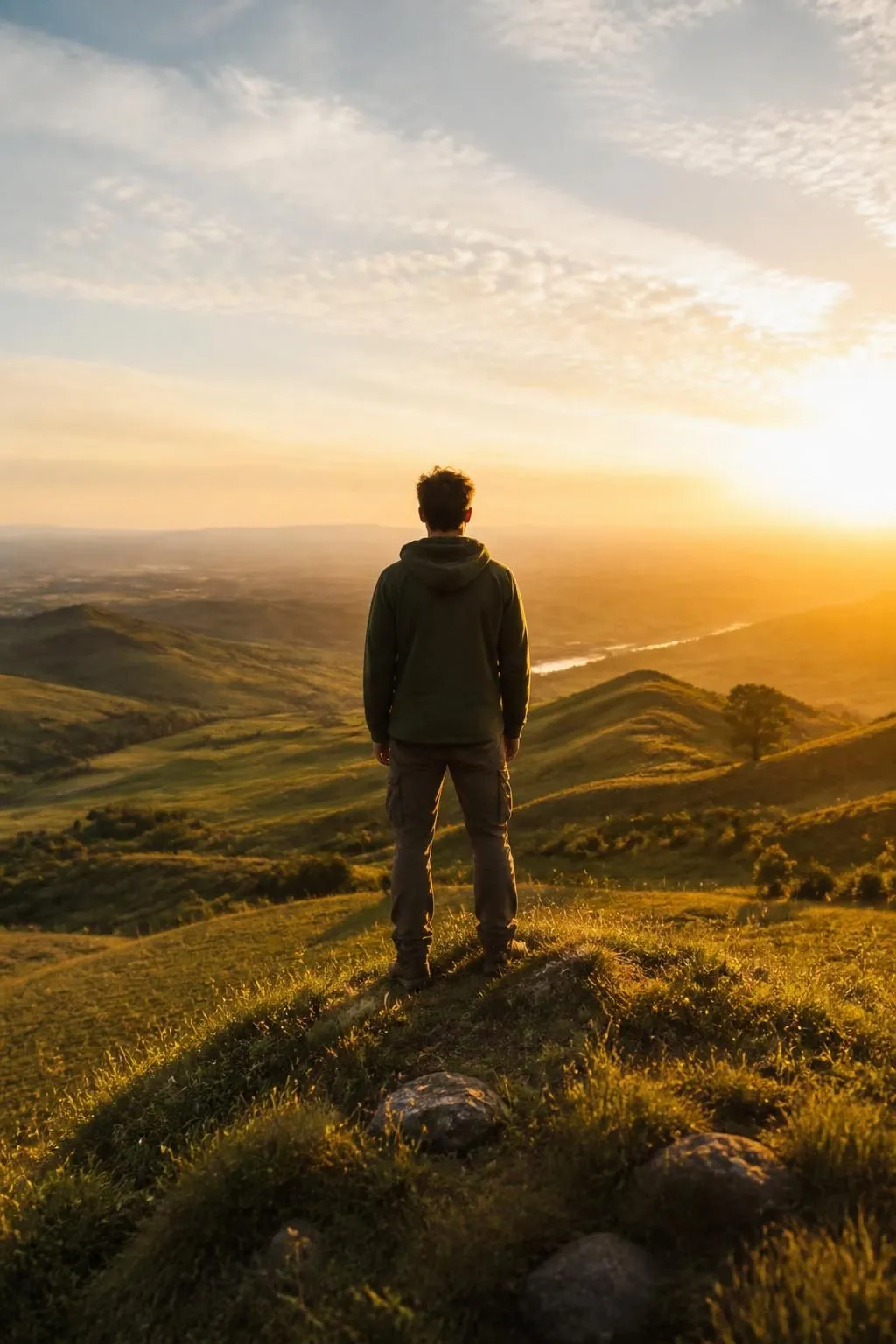 Persona frente a un horizonte al atardecer